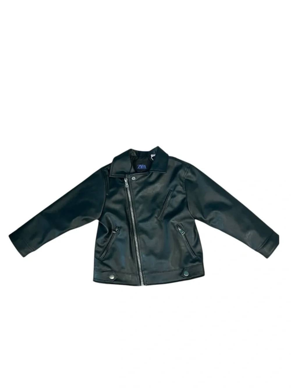 Zara Kids Black Faux Leather Long Sleeve Biker Jacket
